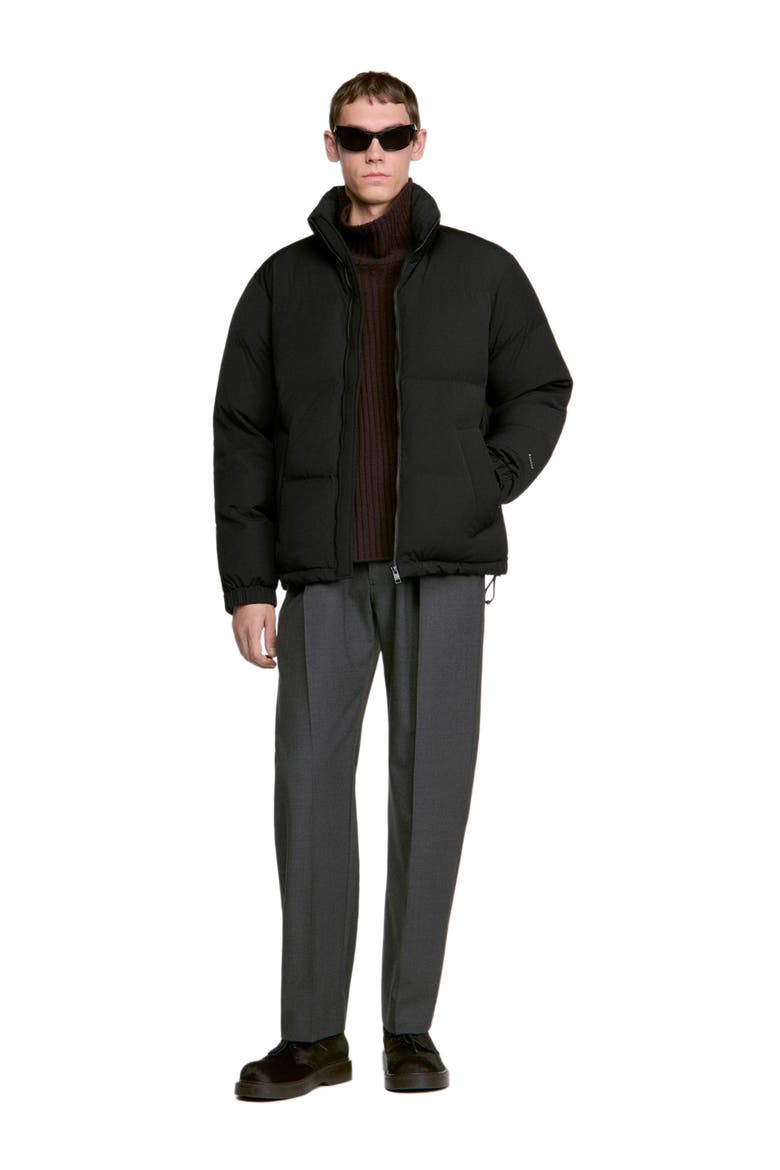 Zip-up tech fabric puffer jacket, Alternate, color, Carbon black