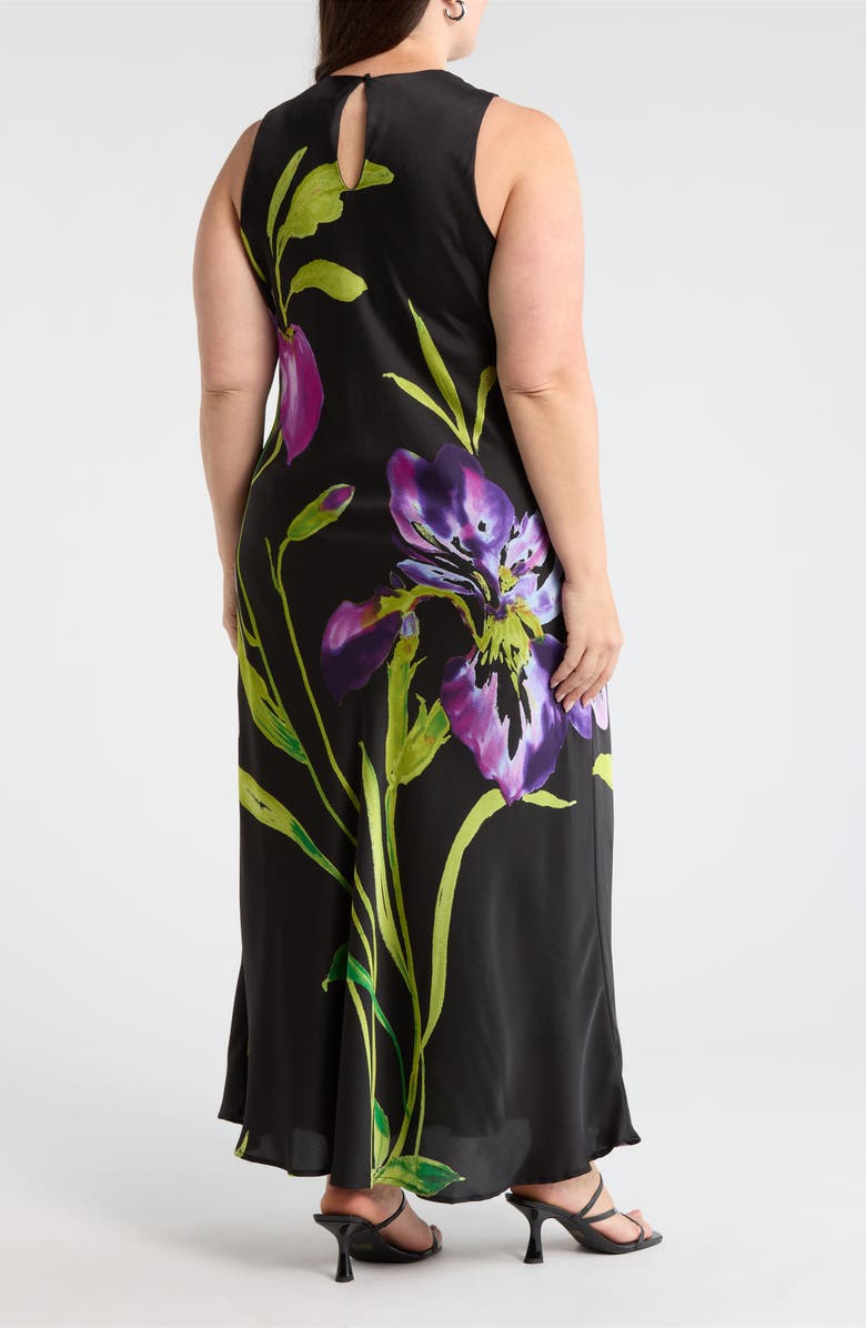 SUGARLIPS Varkey Saisha Floral Satin Midi Dress, Alternate, color, Purple-Black