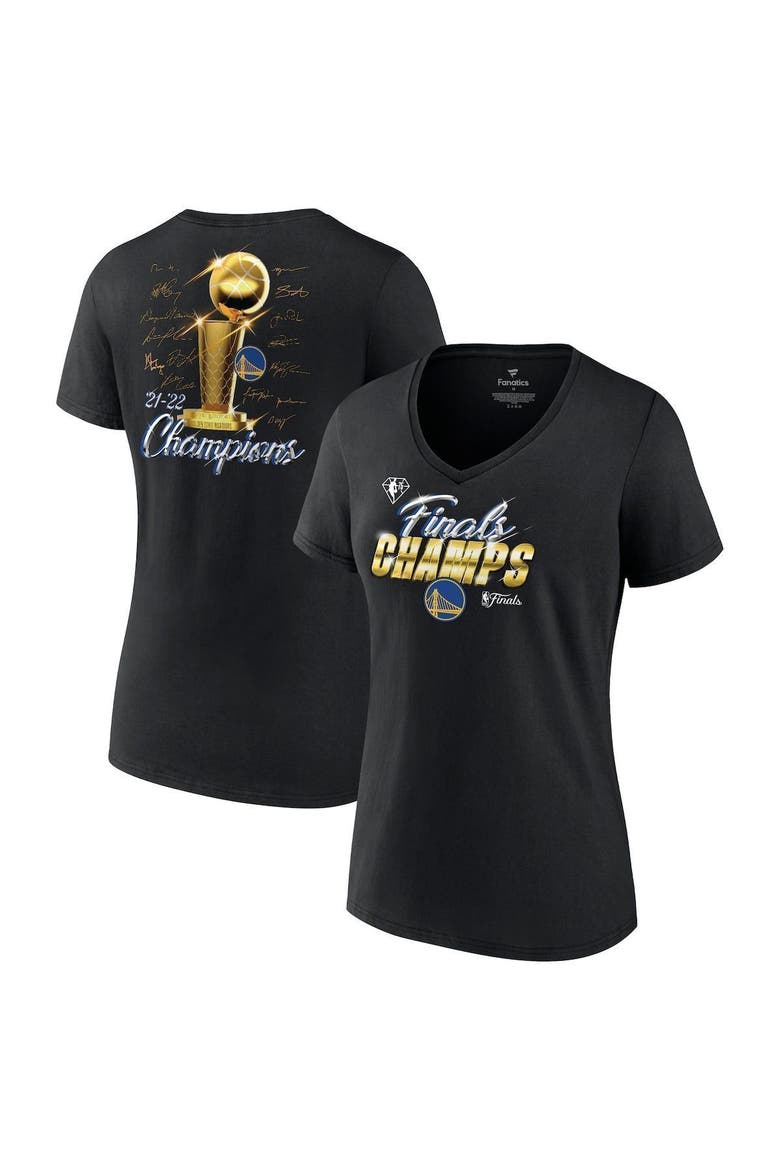 Women's Fanatics Branded Black Golden State Warriors 2022 NBA Finals Champions Forward Roster Signature V-Neck T-Shirt, Main, color, Black