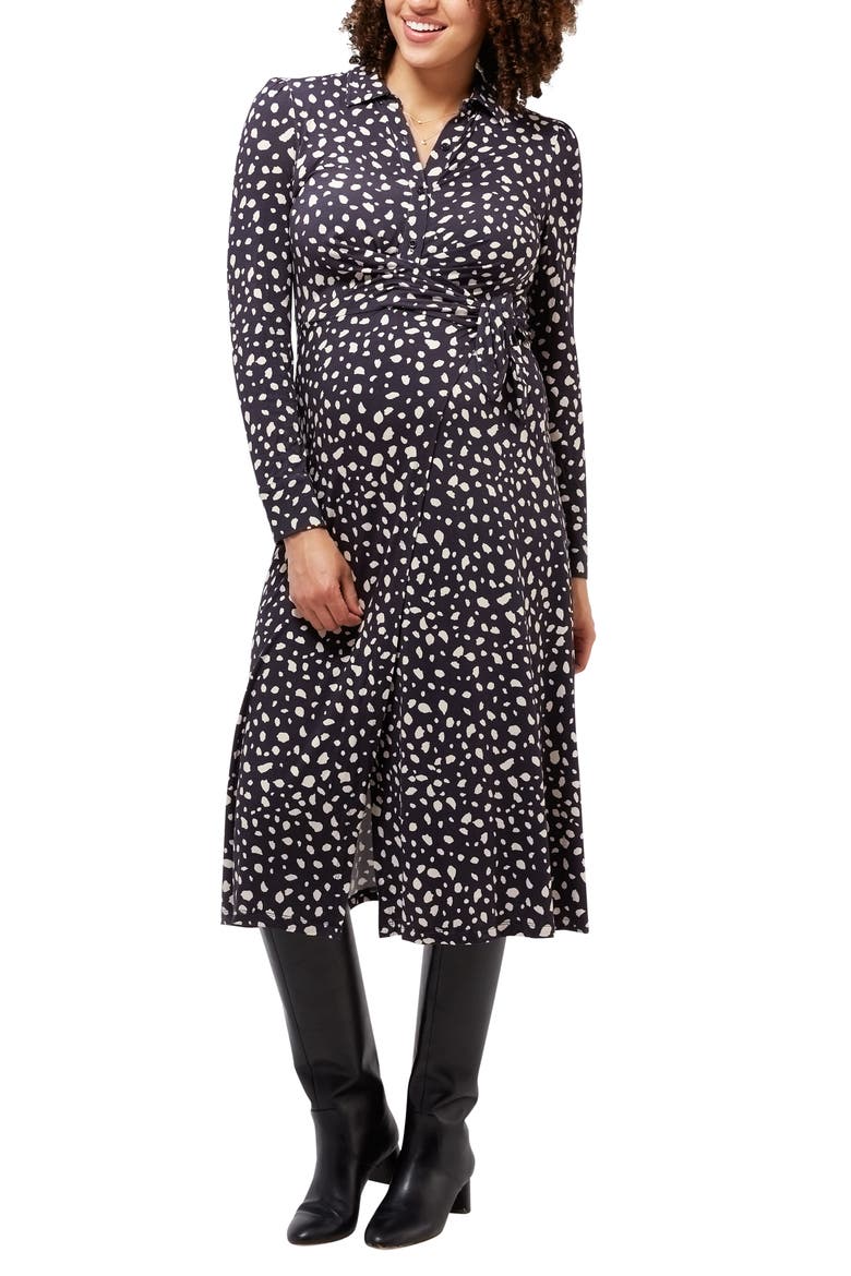 Naomi Long Sleeve Maternity/Nursing Dress, Main, color, BLACK ABSTRACT DOT