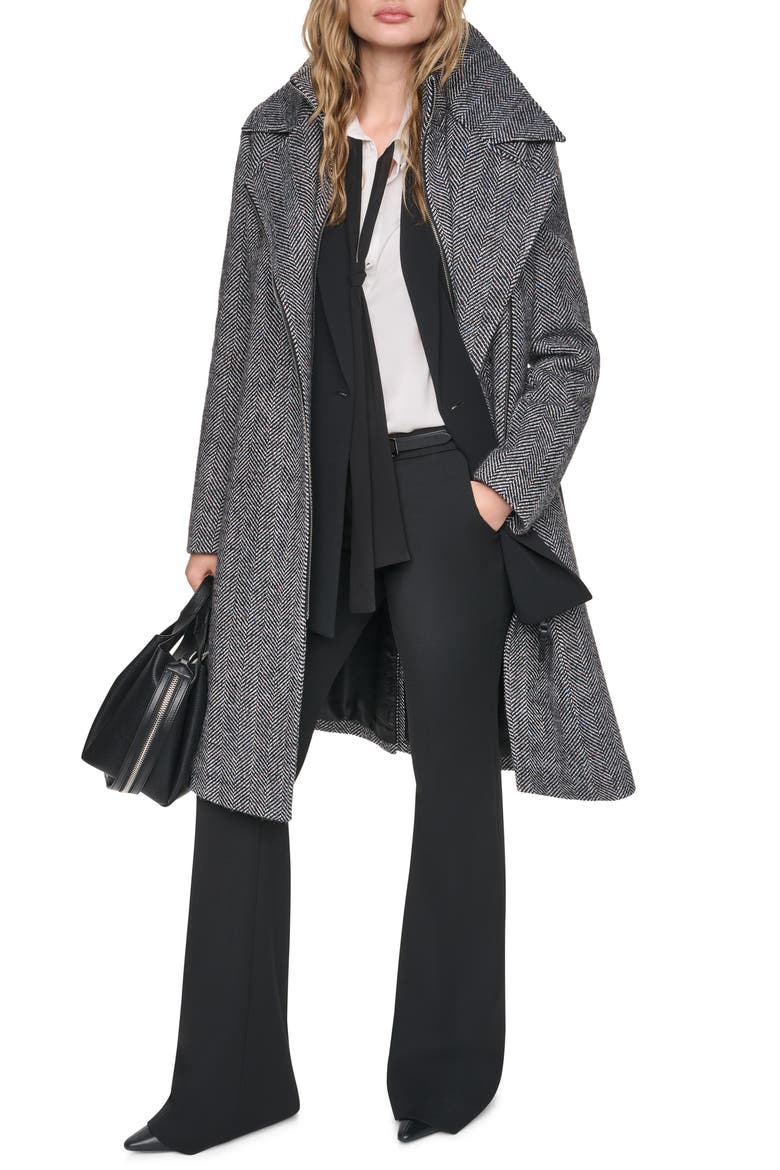 Herringbone Wool Blend Coat with Bib, Alternate, color, HERRINGBONE