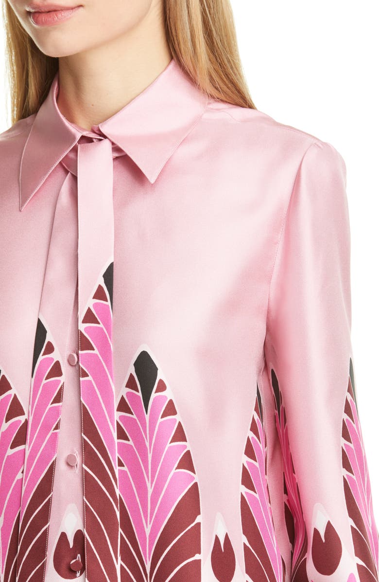 Valentino Feather Print Silk Crêpe de Chine Blouse, Alternate, color, 