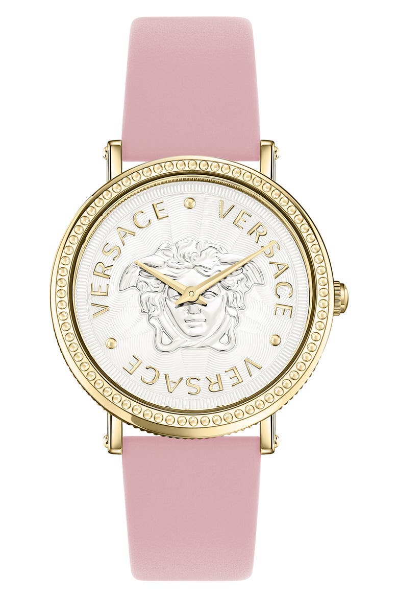 V-Dollar Leather Strap Watch, 37mm, Main, color, GOLD