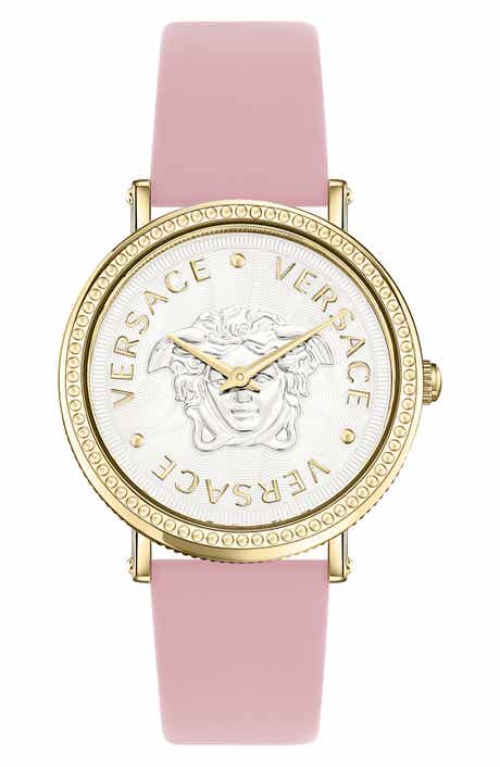 Versace V-Dollar Leather Strap Watch, 37mm