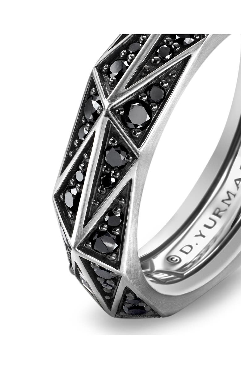 David Yurman Torqued Faceted Band Ring in Sterling Silver with Pavé Black Diamonds, Alternate, color, Sterling Silver