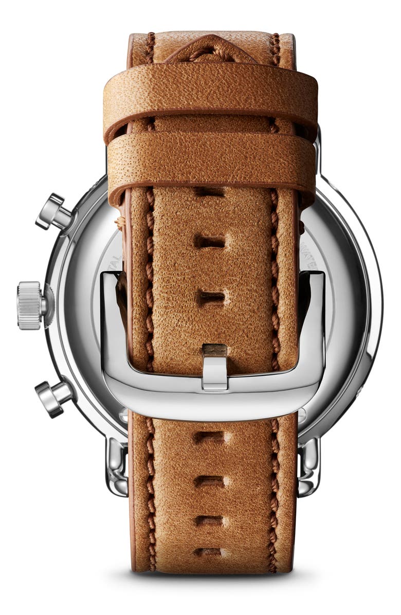 Shinola The Canfield Leather Strap Watch, 45mm, Alternate, color, Cognac/White
