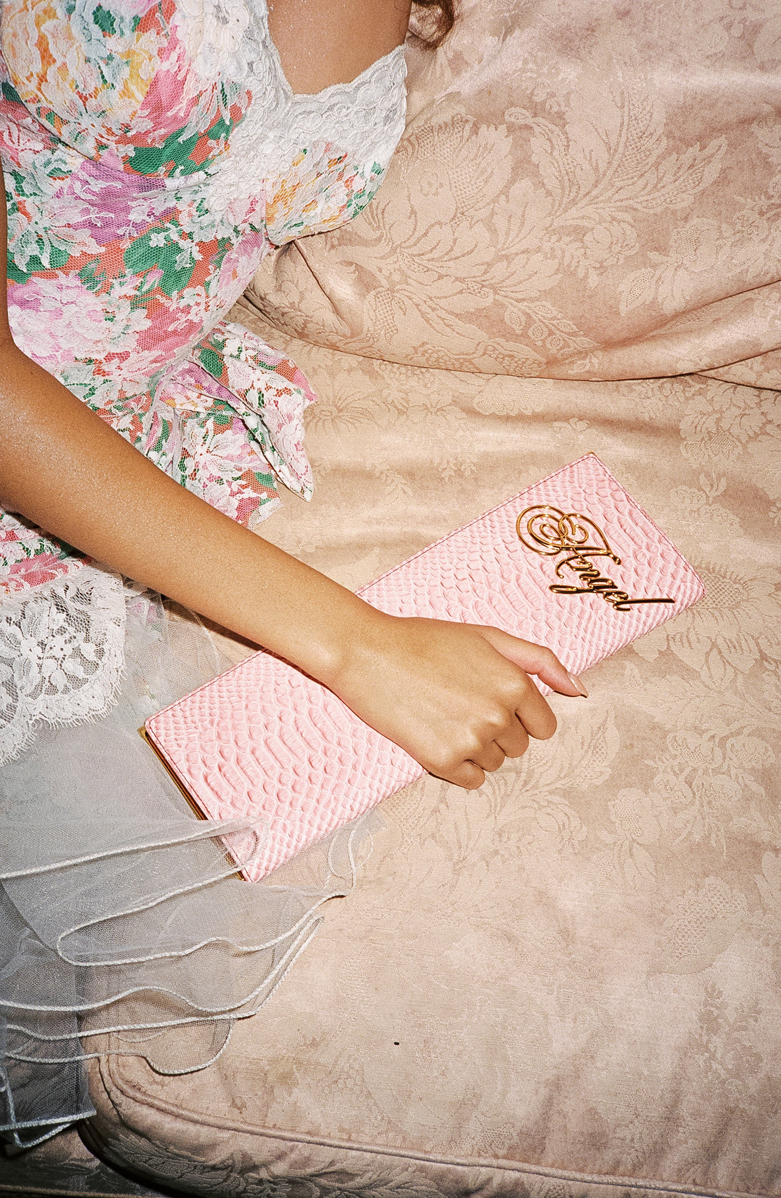 Jeffrey Campbell Halo-C Leather Clutch, Alternate, color, Pink Snake