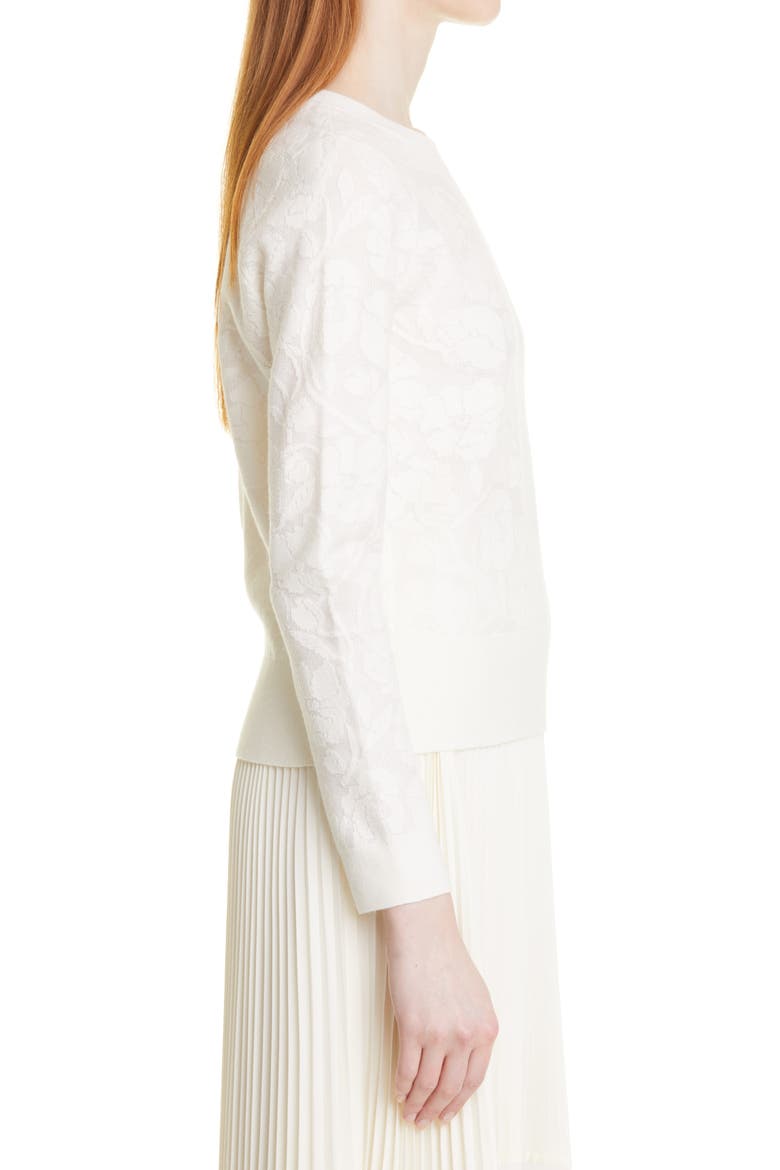 Floral Jacquard Cotton Blend Sweater, Alternate, color, WHITE