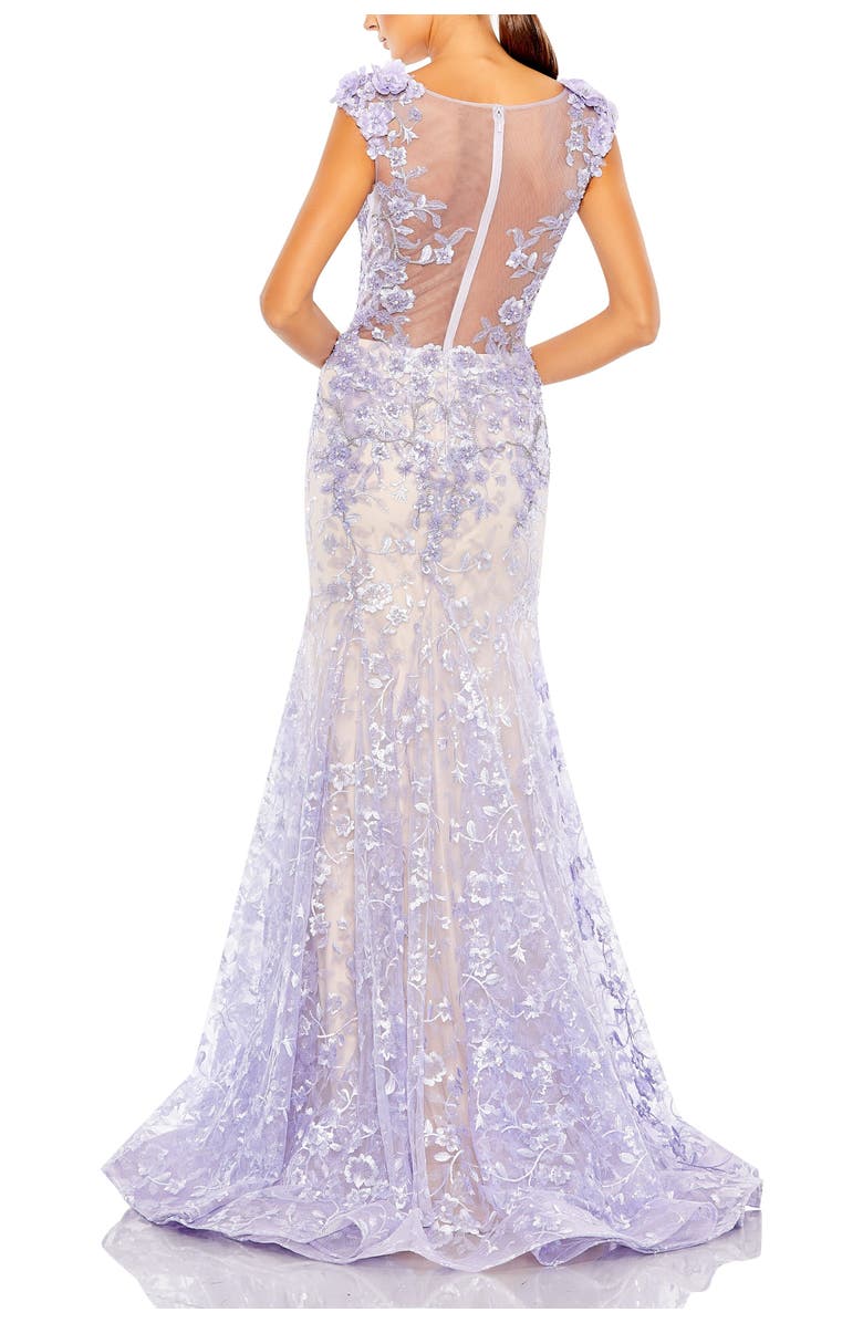 Mac Duggal Embellished Cap Sleeve Cowl Neck Trumpet Gown, Alternate, color, Lilac Nude
