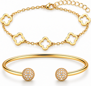 Donatello Gian Gold-Tone Clover & Pave Ball Stacking Bracelet Set