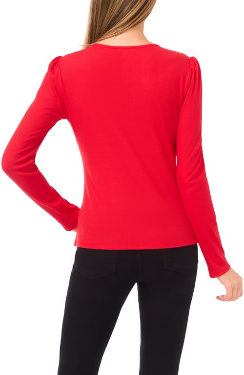 Cece Keyhole Rib Top In Red
