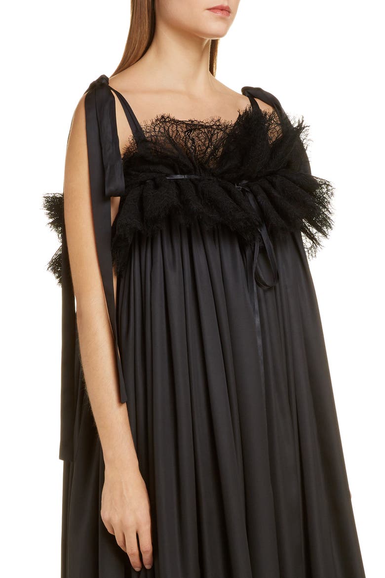 Ruffle Neck Satin Evening Gown, Alternate, color, BLACK