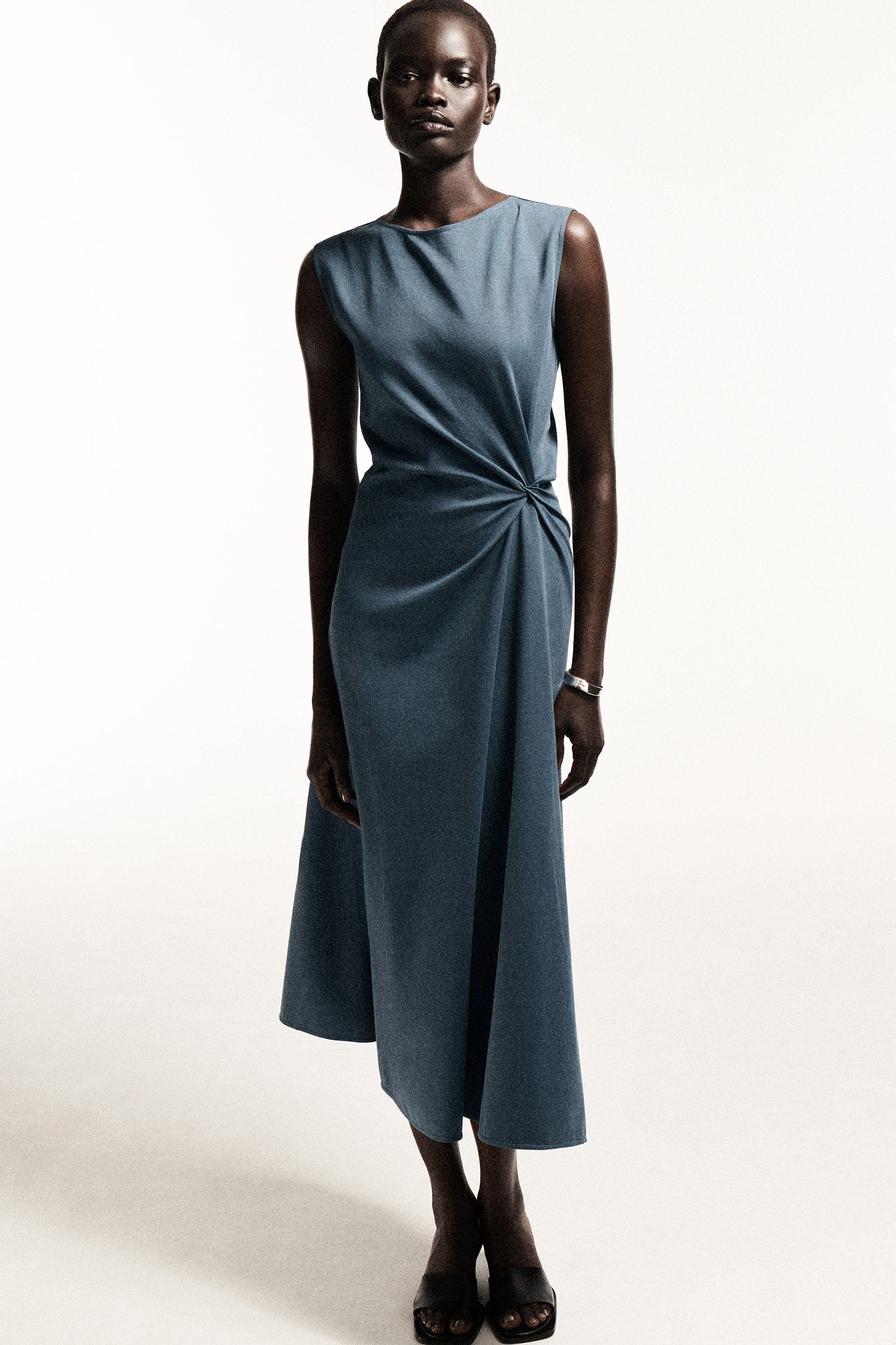 waist detail jersey midi dress Garnet Hill Black Waist Detail Wool Jersey Midi Dress V Neck Faux Wrap Size  S