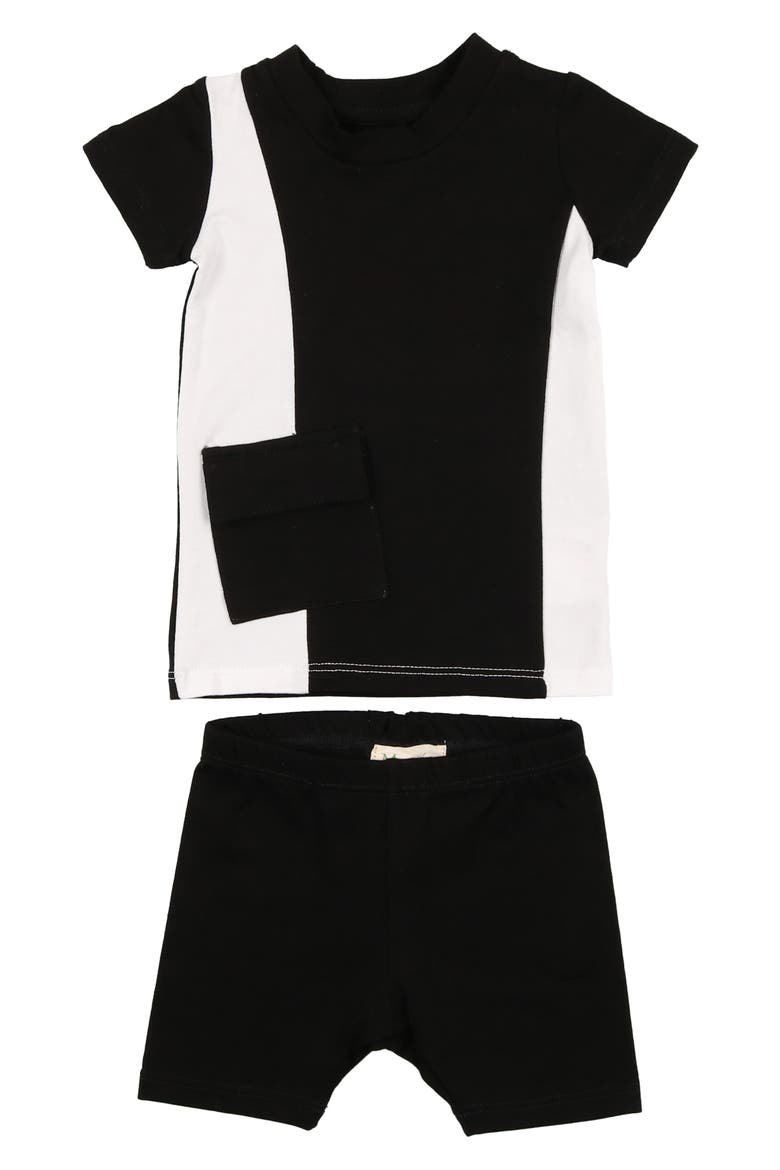 Colorblock Pocket T-Shirt & Shorts Set, Main, color, BLACK/ WHITE