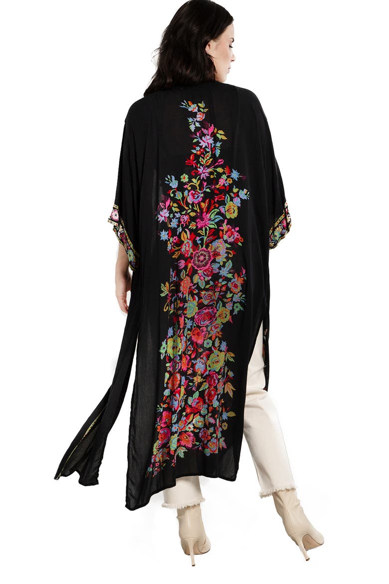 Midnight Floral Garden Ruana, Alternate, color, BLACK