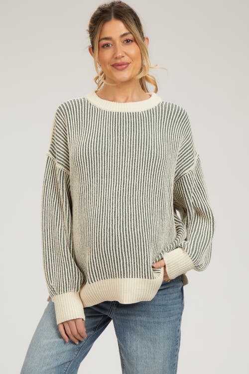Pinkblush Ribbed Balloon Sleeve Sweater In Green