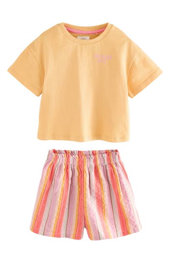 Next Kids' Sunshine Cotton Graphic T-shirt & Stripe Shorts Set In Orange