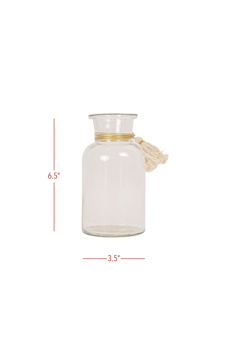 Foreside Home and Garden Tassel Embellished Bud Vase Glass Metal & Cotton, Alternate, color, Brown