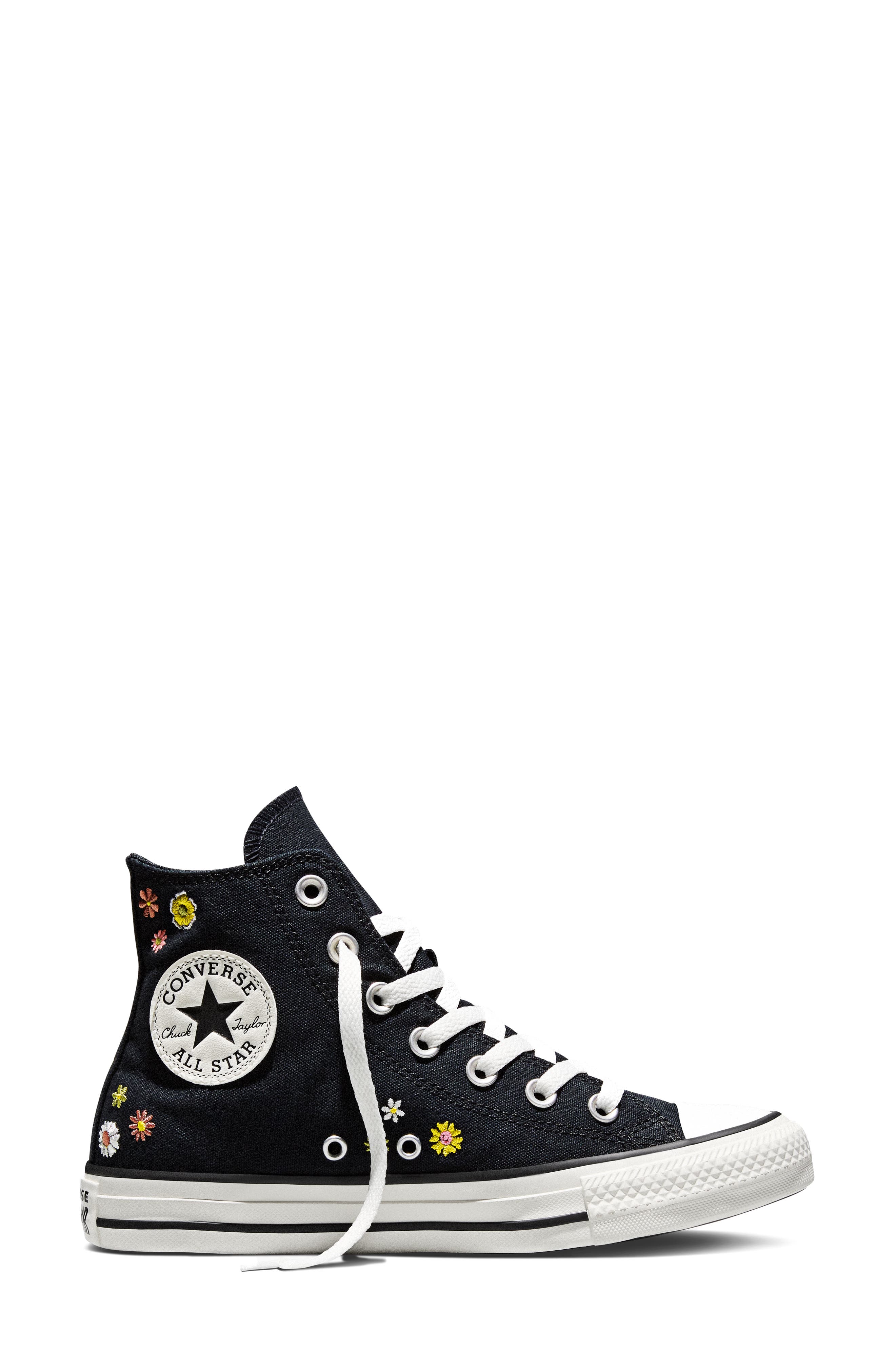 Converse Gender Inclusive Chuck Taylor All Star Floral Embroidered Canvas High Top Sneaker, Alternate, color, Black/ Bright Outlook