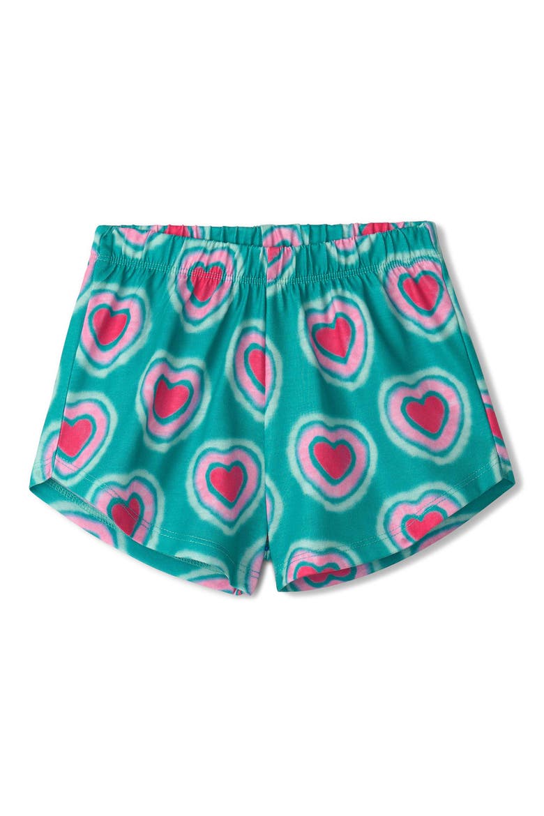 Kids' Glow in the Dark Hearts Two-Piece Short Pajamas, Alternate, color, VIRIDIAN GREEN