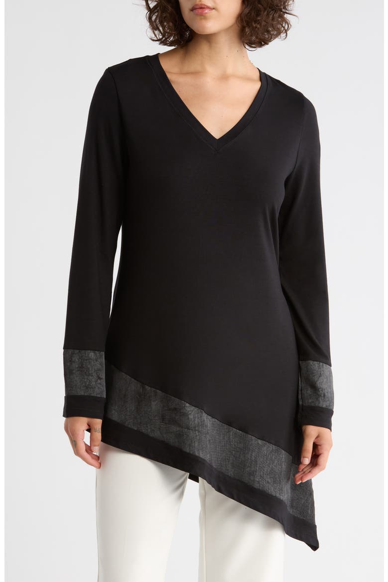 Asymmetric V-Neck Tunic, Main, color, BLACK