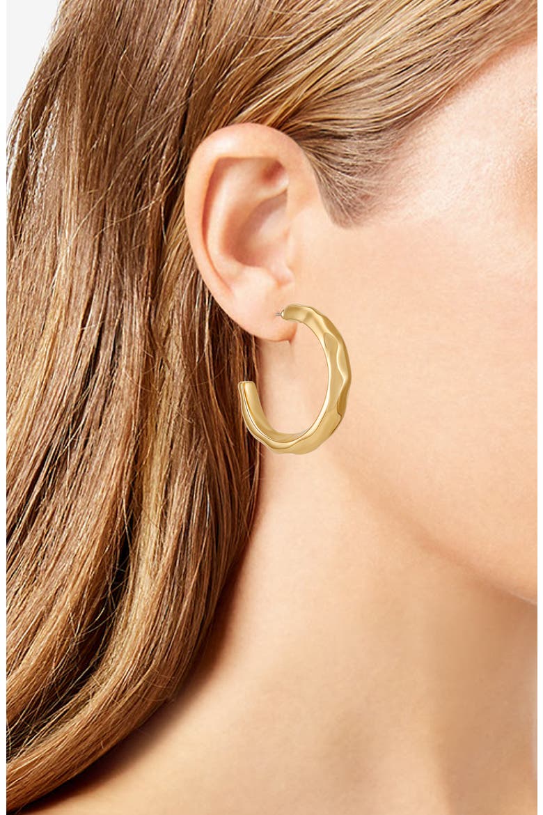 Wavy C Hoop Earrings, Alternate, color, GOLD TONE