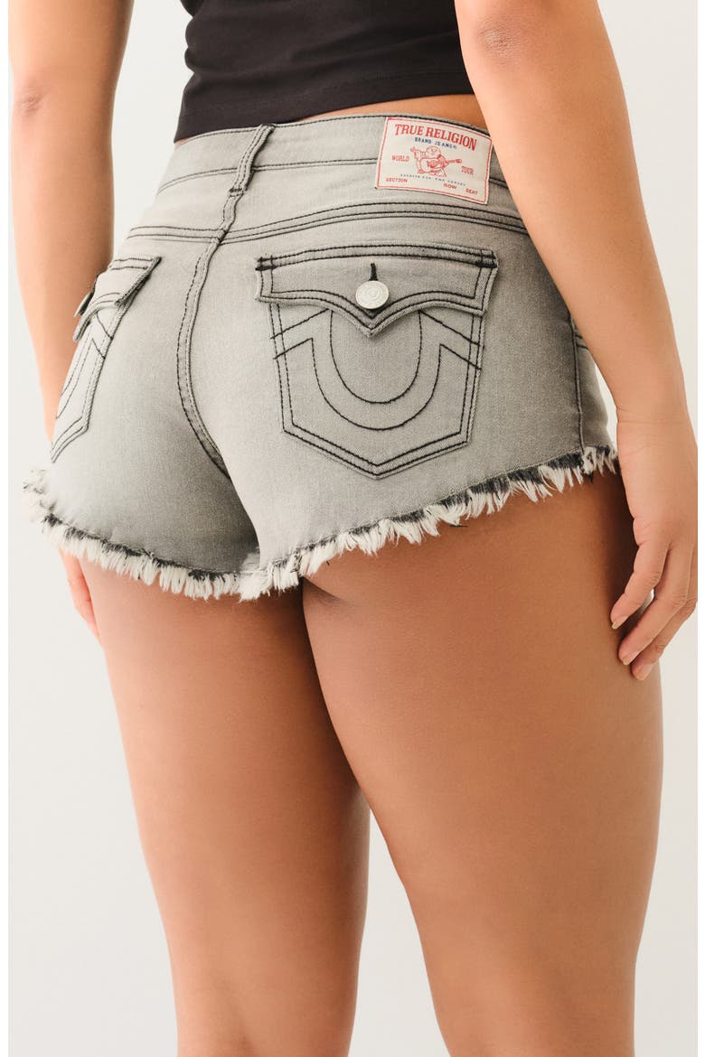 Cheeky Fray Hem Cutoff Denim Shorts, Alternate, color, GREY CRISP WASH