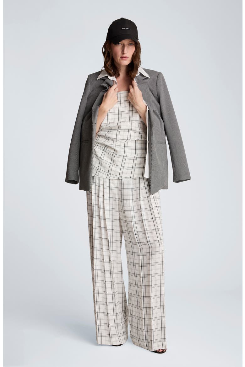 Windowpane Plaid Halter Neck Top, Alternate, color, FEATHER WHITE/ BLACK