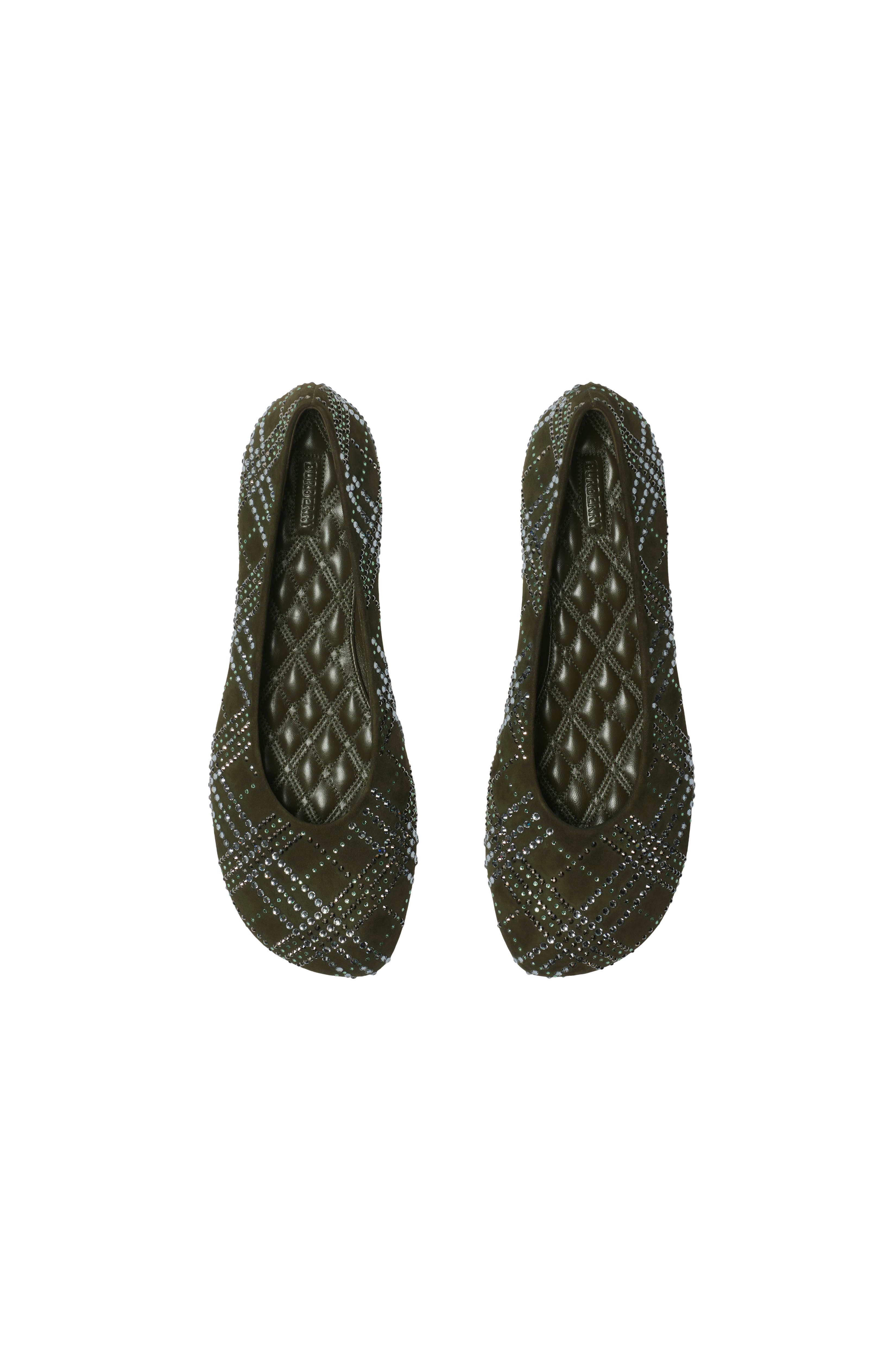 Burberry Crystal Check Suede Baby Ballerina, Alternate, color, 