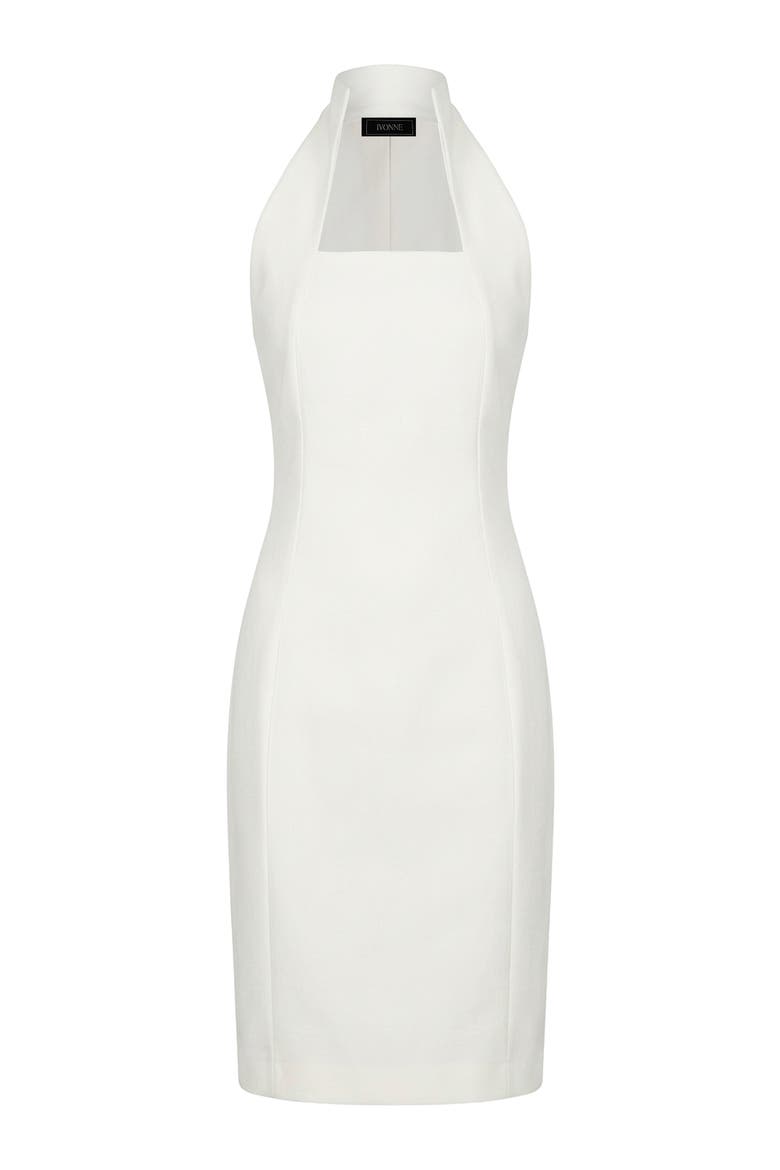 High Neck Cotton Mini Dress, Alternate, color, Ivory