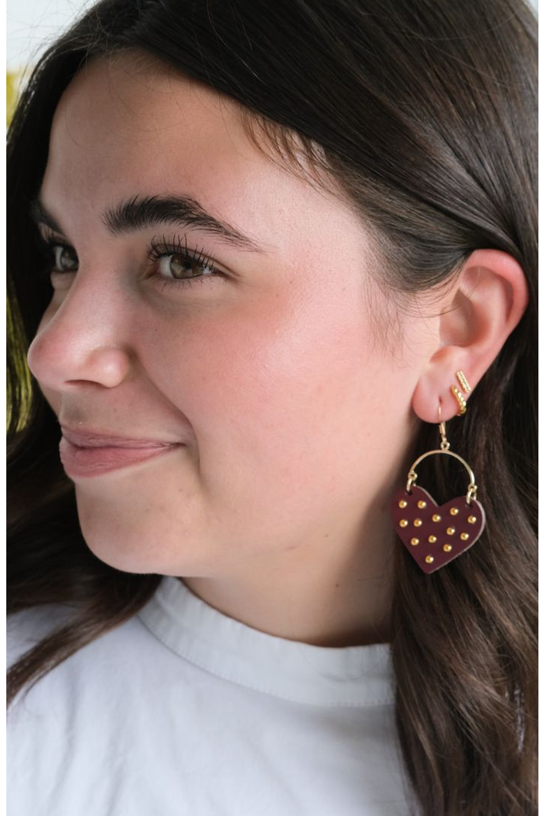 Studded Harlow Earrings, Alternate, color, Burgundy / Gold