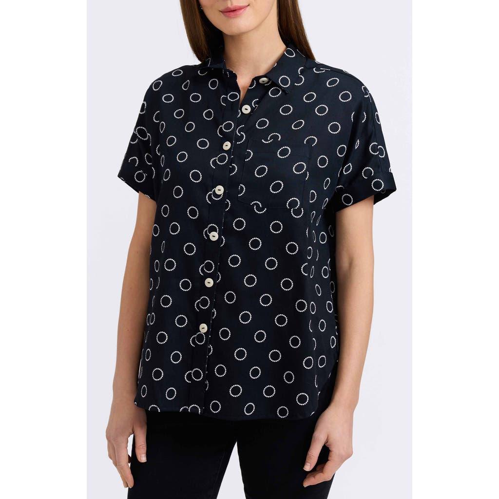 Foxcroft Abigail Short Sleeve Cotton Button-up Shirt In Black/white