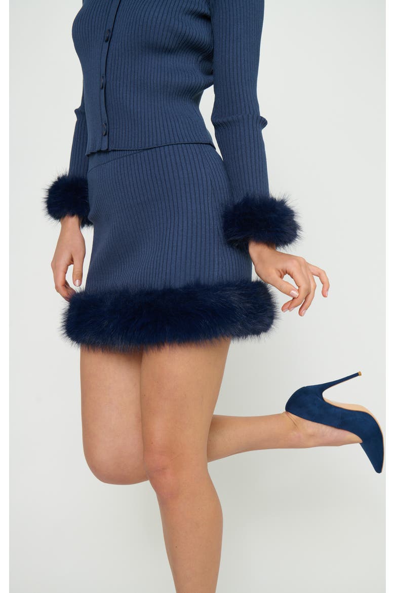 Fran Mini Skirt, Alternate, color, Navy Knit with Faux Fur