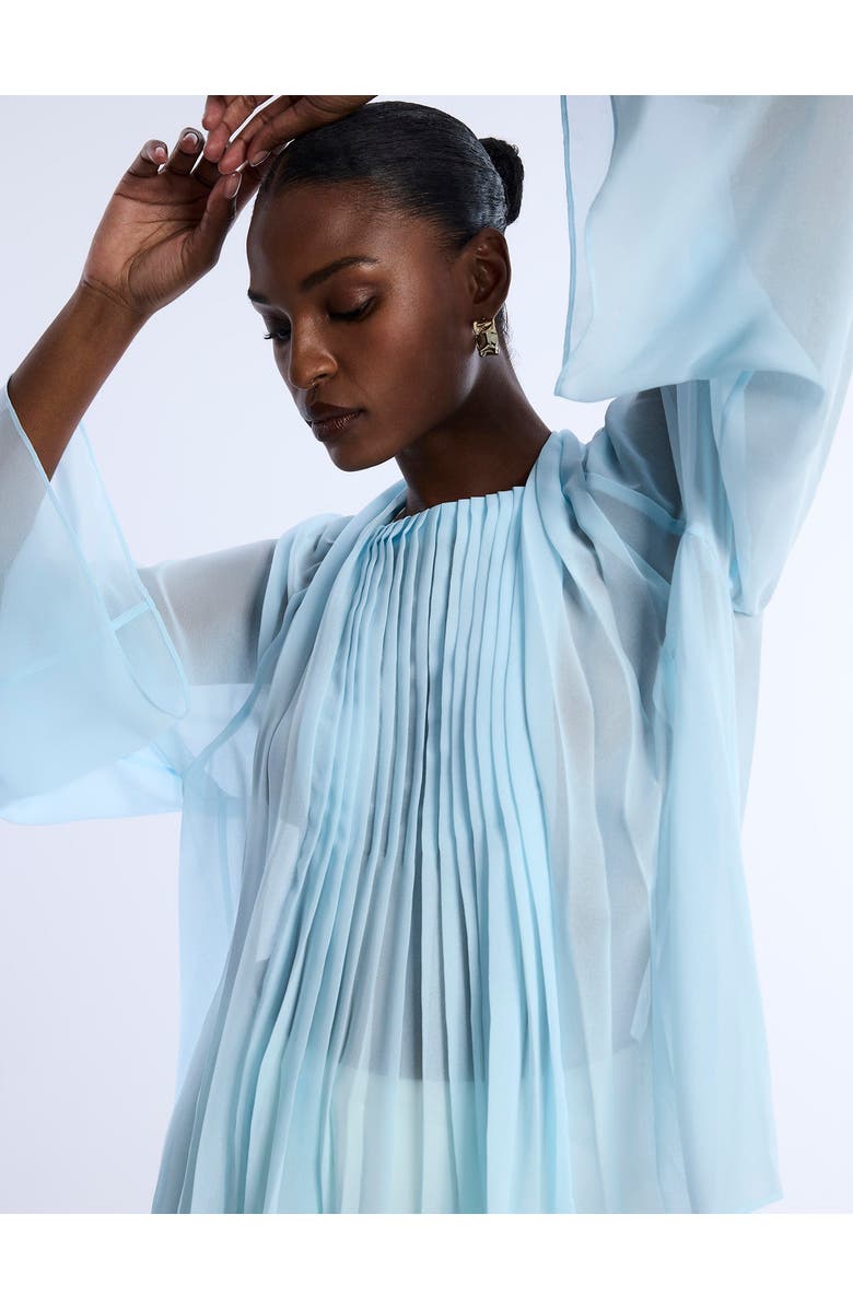 BCBGMAXAZRIA Pleated Sheer Blouse, Alternate, color, Seafoam