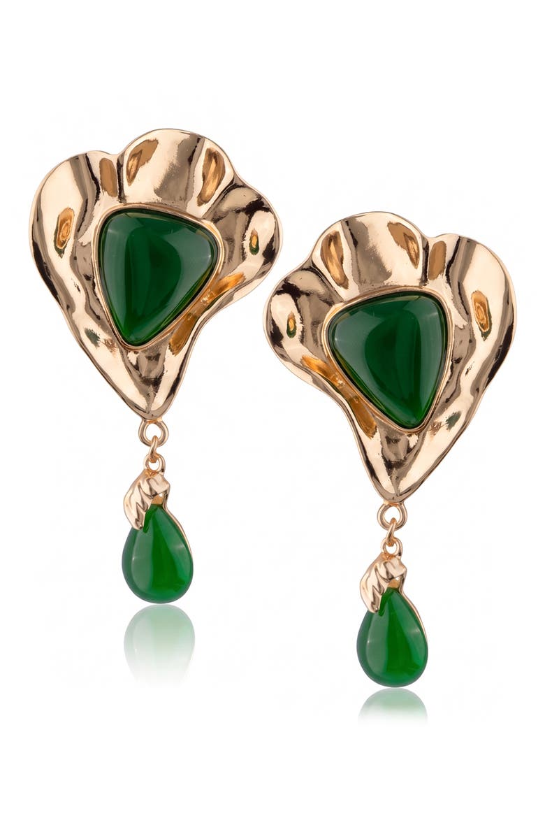 Cabochon Teardrop Statement Drop Earrings, Main, color, GREEN/ GOLD