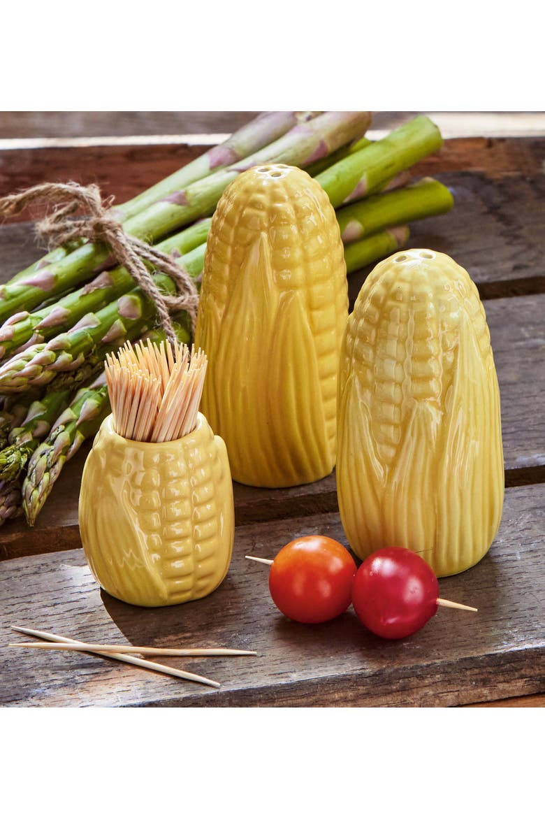 Corn on the Cob Stoneware Toothpick Holder Set of Two, Alternate, color, Yellow