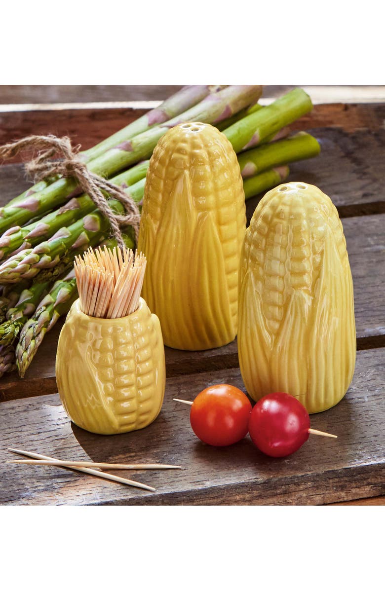 tag Corn on the Cob Stoneware Toothpick Holder Set of Two, Alternate, color, Yellow