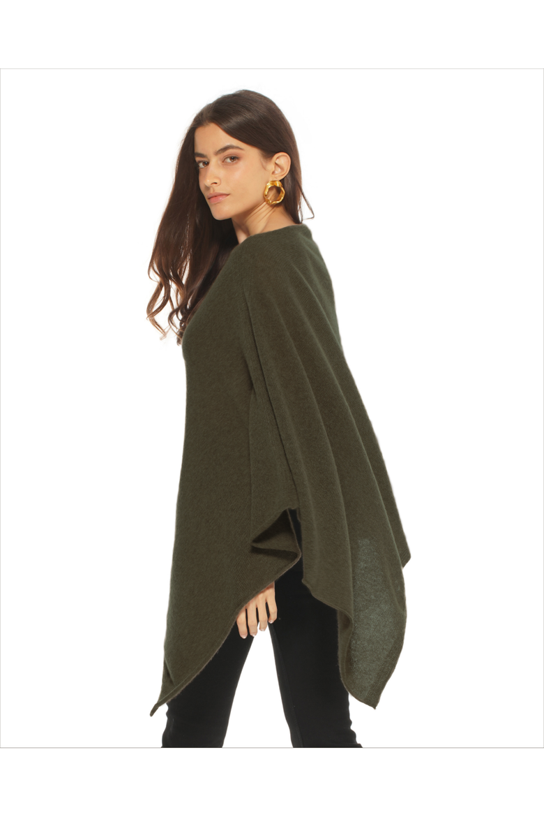 Pure Cashmere Textured Knit Poncho, Alternate, color, Olive Green