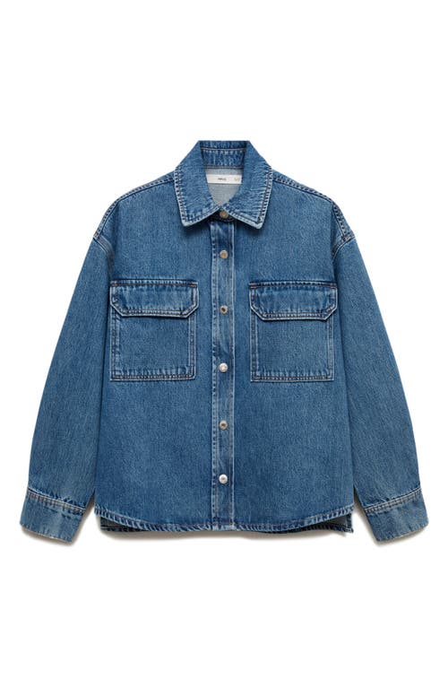 Mango Patch Pocket Denim Overshirt In Medium Blue