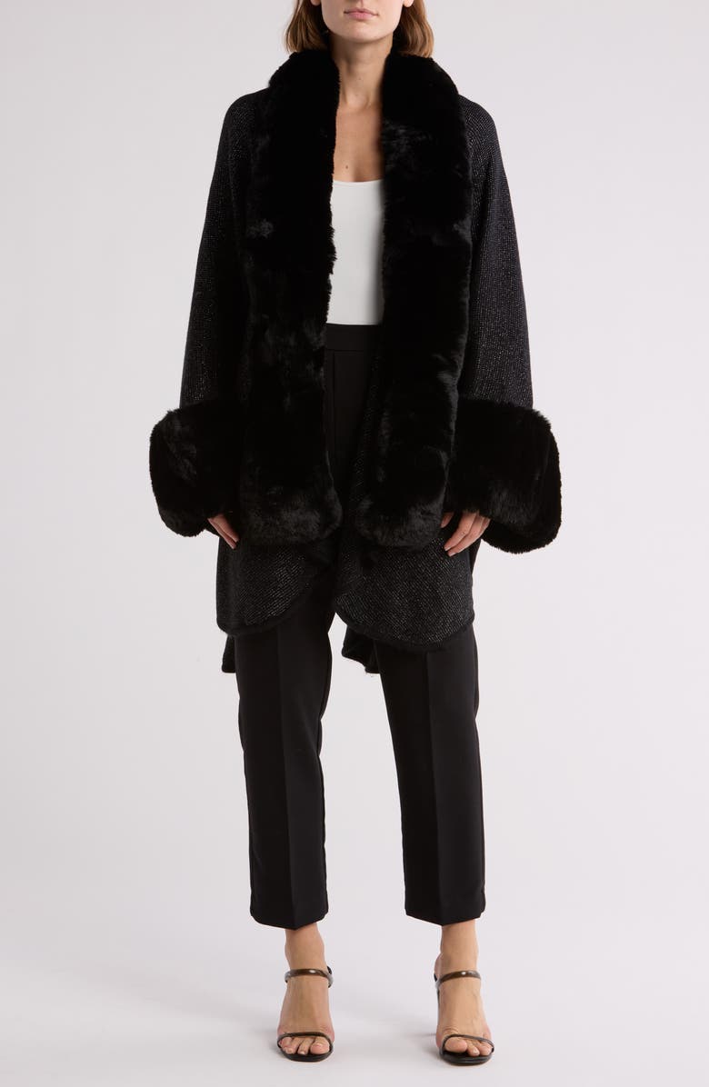 PATRIZIA LUCA Faux Fur Trim Glitz Ruana, Main, color, 