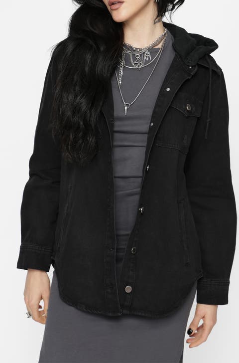 Trellis Hooded Pocket Denim Shacket