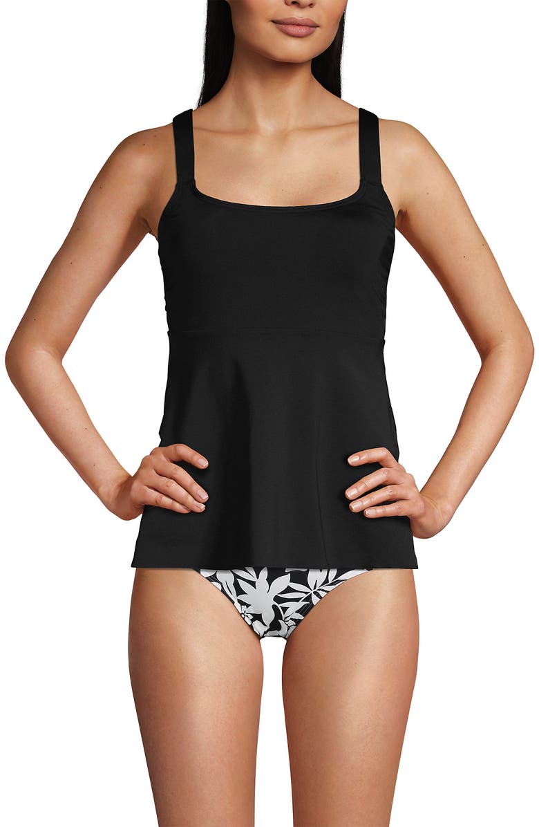 Lands' End Adjustable Scoop Neck Flutter Tankini Top, Alternate, color, Black
