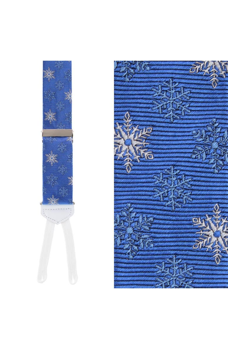 Trafalgar Let It Snow Novelty Snowflake Silk Formal End Suspenders, Main, color, Light Blue