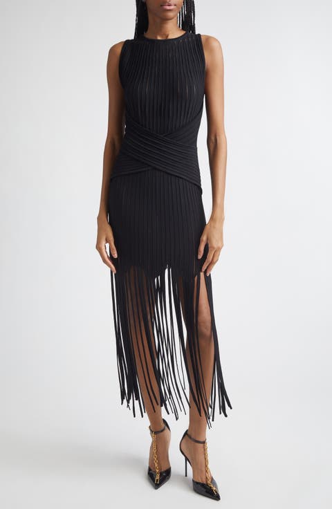 Fringed Pointelle Rib Sweater Dress