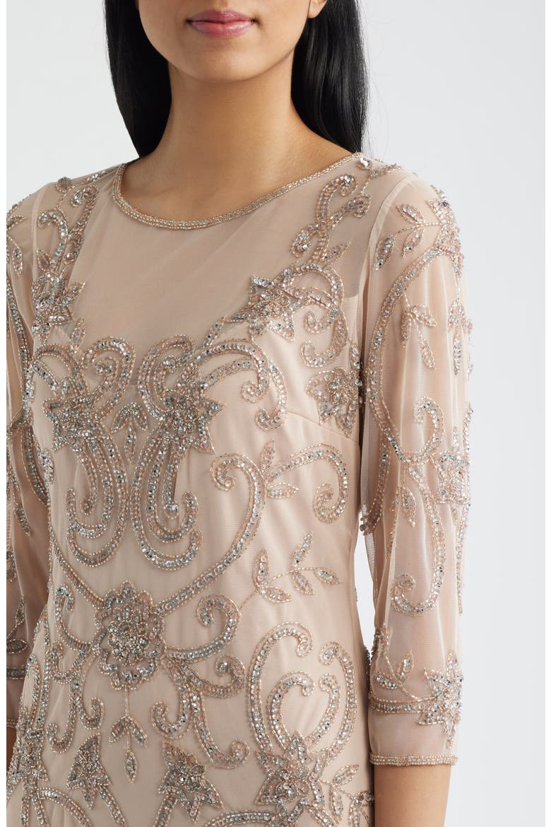 Beaded Illusion Neck Gown, Alternate, color, LIGHT BLUSH
