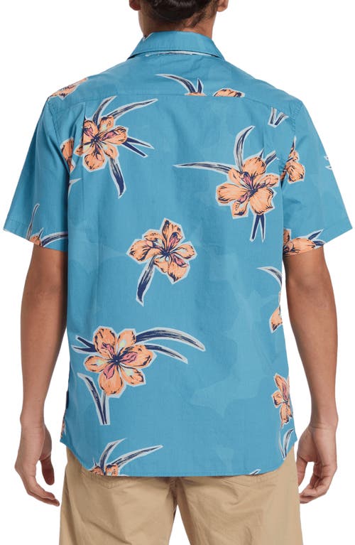 Quiksilver Apero Floral Short Sleeve Stretch Cotton Button-up Shirt In Blue