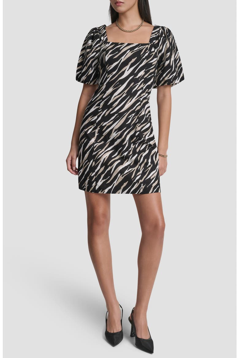 Zebra Print Puff Sleeve Minidress, Main, color, CONCRETE ANIMAL