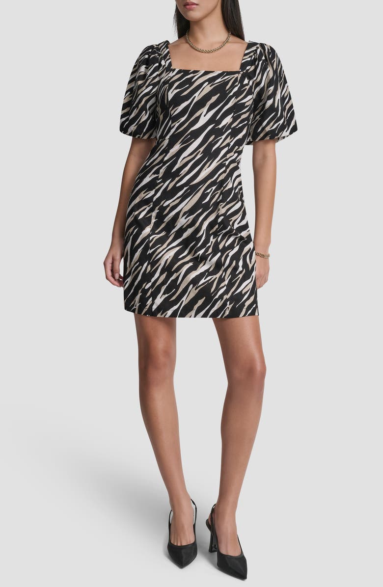DKNY Zebra Print Puff Sleeve Minidress, Main, color, Concrete Animal