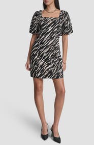 DKNY Zebra Print Puff Sleeve Minidress