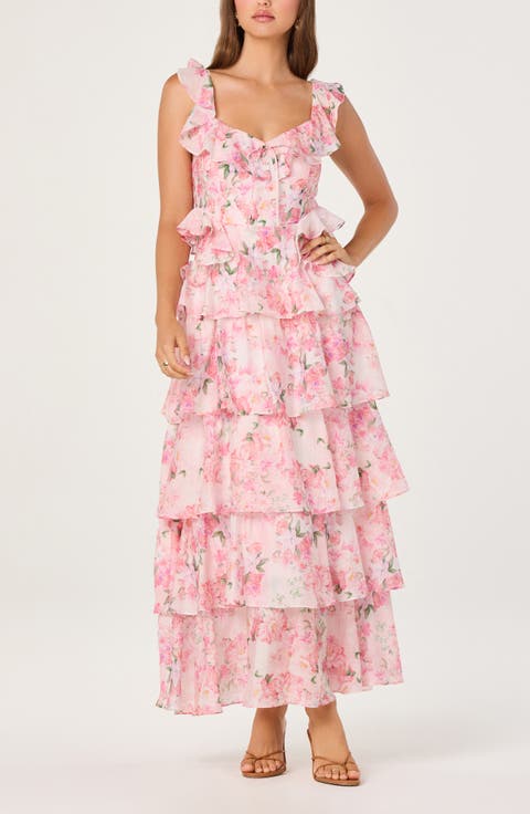 Adessa Floral Ruffle Trim Tiered Dress